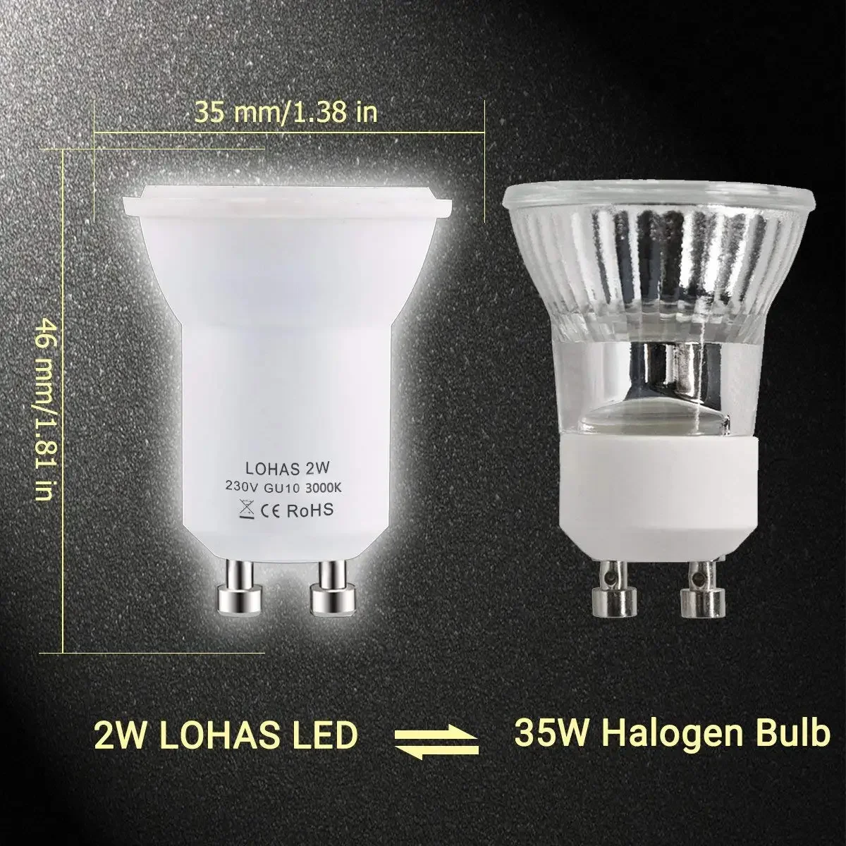 Mini ampoule LED 2W GU10 SMD 3000/6000K, blanc chaud/froid, 35W, remplacement pour petit 35mm, non gradable, classe énergétique A +, lot de 6