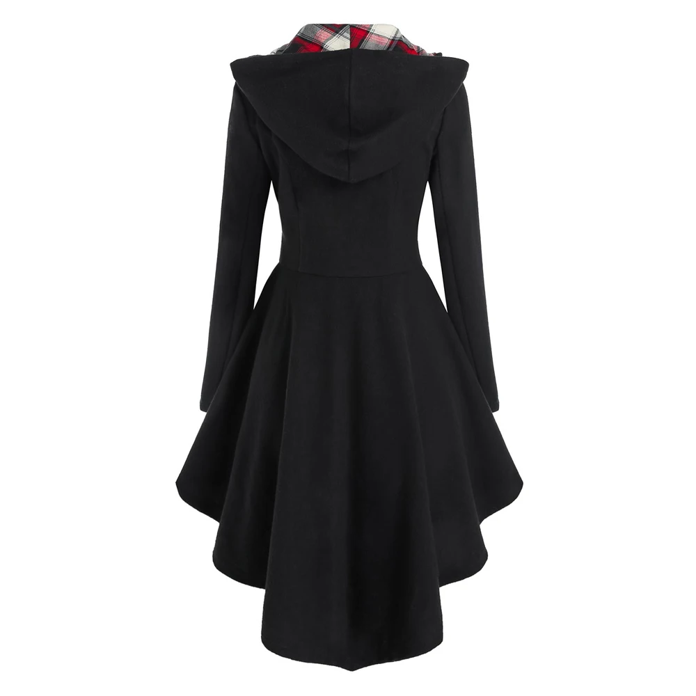 Fashion Irregular Gothic Hooded Horn Toggle Hanky Hem Wool Blend Coat For Women Winter New 2023