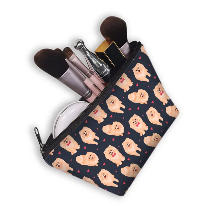 Lovely Chihuahua Dog / Pomeranian Dog Printing Cosmetic Case Women Makeup Bags Cute Dog Toiletry Bag Portable Lipstick Bags Gift