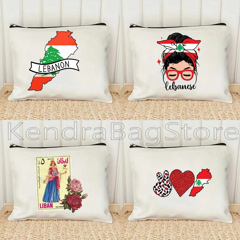 بيروت لبنان العلم خريطة اللبناني فتاة الحب القلب شخصية حقيبة مستحضرات التجميل في الهواء الطلق السفر الجمال حقيبة مستحضرات تجميل أحمر الشفاه حقائب من القماش