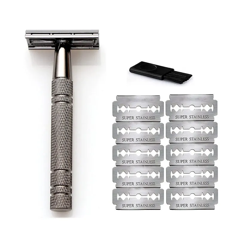 1 Set Vintage Classic Double Edge Safety Razor for Mens Shaving&Womens Hair Removal 10 Shaving Blades Manual Shaver