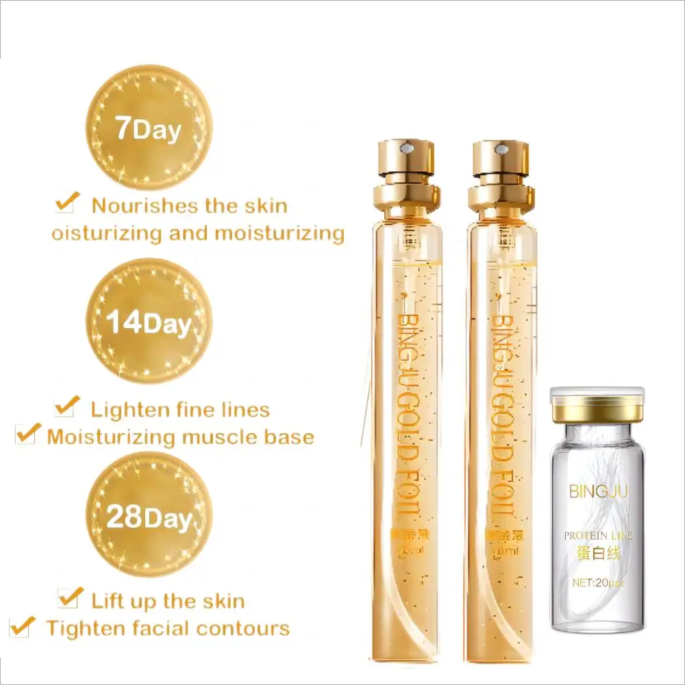 24K Gold Protein Thread Face Serum Set Face Filler Absorbable Collagen Silk Fibroin Line Lifting Anti Aging Essence Skin Care