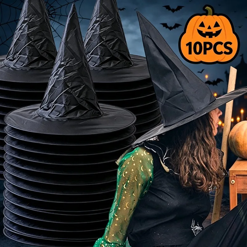 Halloween Cosplay Witch Hat Black Cosplay Magician Hat COS Costume Props Pointed Hats Halloween Festival Adult Kids Party Tools