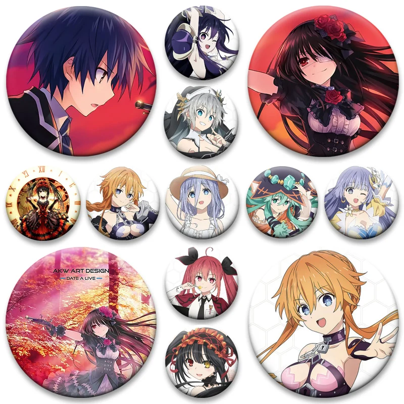 Anime DATE A LIVE Brooches Pins Itsuka Shido,Yatogami Tohka,Tobiichi Origami,Kotori Itsuka,Tokisaki Kurumi Badge Bag Accessories