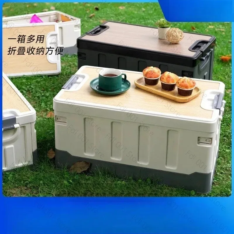 Outdoor camping storage box Plastic folding bOx Household wooden cover storage Box Car trunk