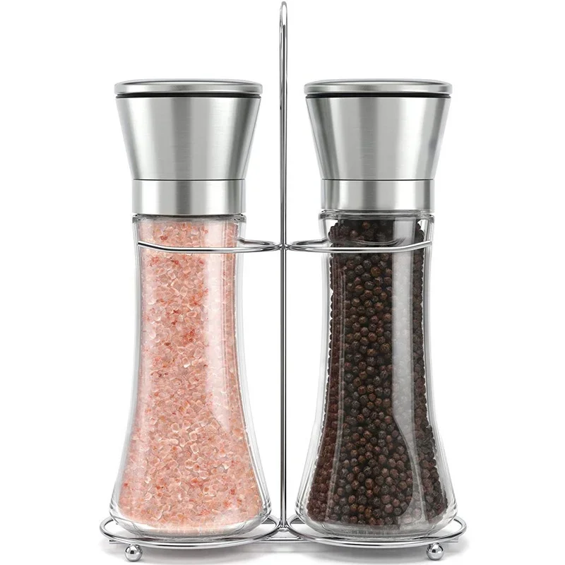 Pepper Grinder 304 Stainless Steel Lid Salt Pepper Sesame Grinder Ceramic Core Glass Seasoning bottle Manual Spice Salt Grinder