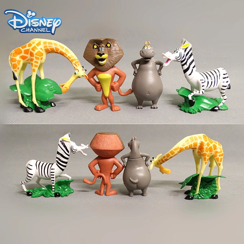 4pcs Disney Movie Madagascar Animal Lion Zebra Giraffe Collection Figures  Anime Cartoon Cosplay PVC Model Dolls Kids Toys Gifts