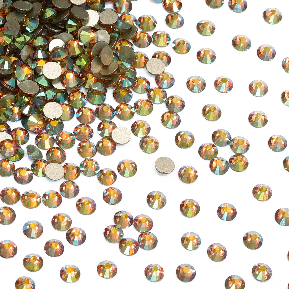 QIIY SS3-SS60 Ghost Light Golden Flatback Glass Rhinestones Bright Crystal AB Non-hotfix Glue On 3D