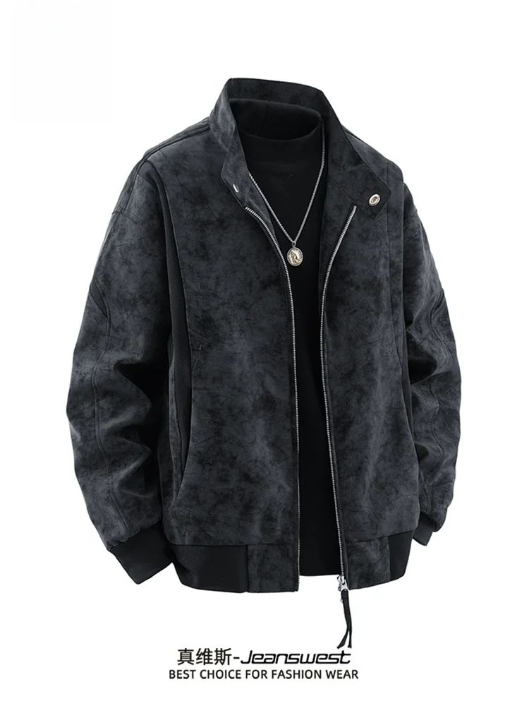 

Jeanswest American Sle Men's Leather Jaet Autumn Winter Faion Design Long Sve Zipper Closure Casual Outerwear