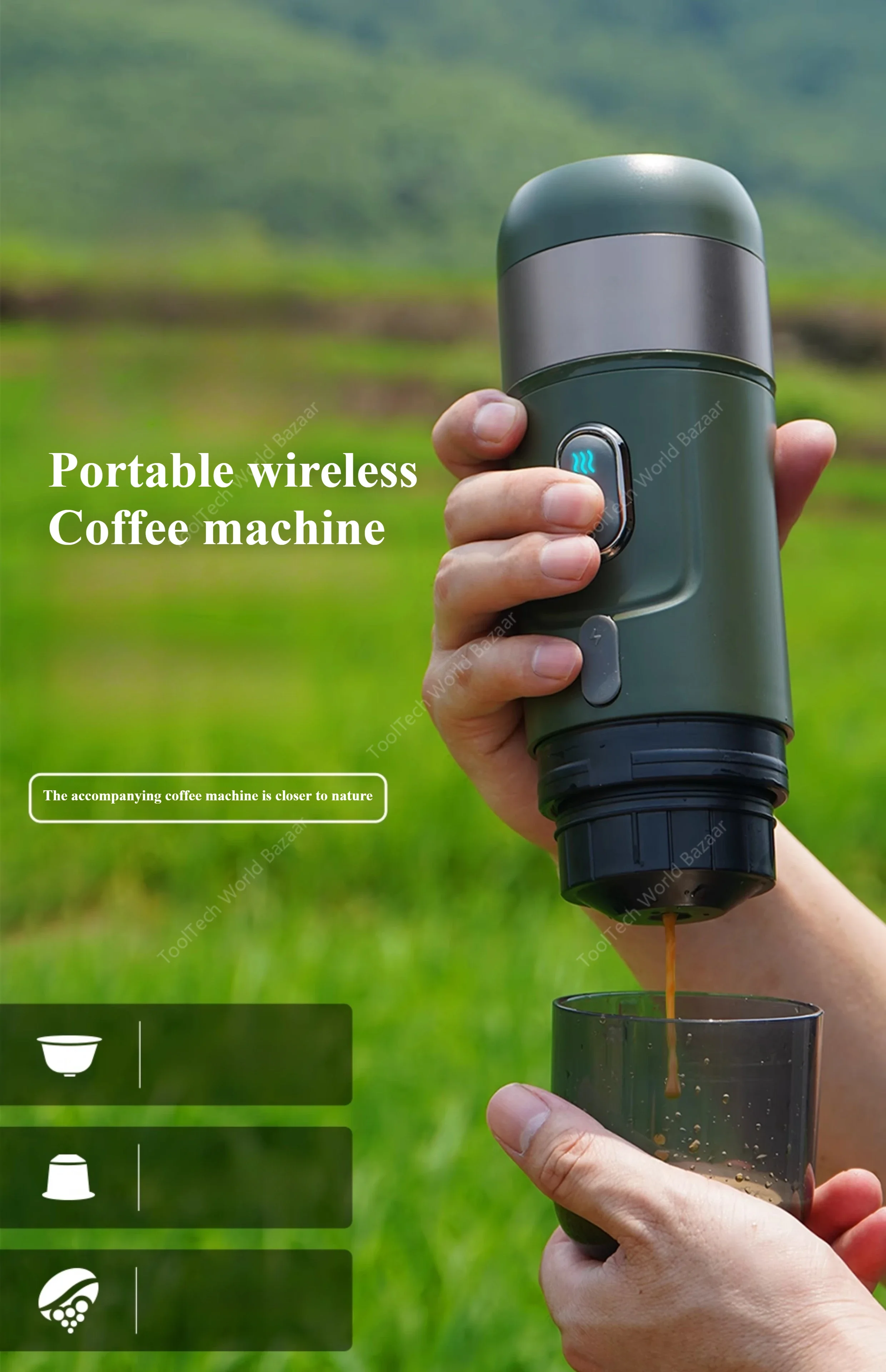 Cafetera de cápsulas portátil, doble extracto caliente y frío, Mini Espresso inalámbrico para exteriores con batería