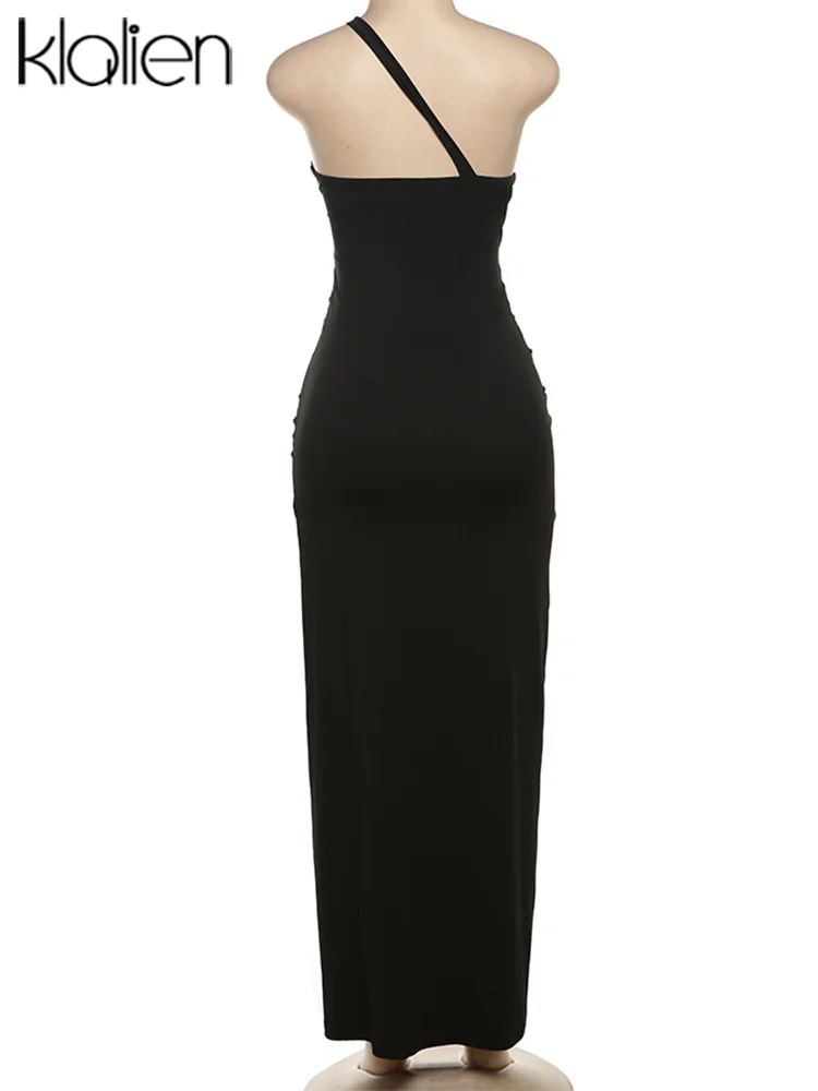 Klalien sexy Raffen Maxi kleid Frauen elegante Nacht ärmel los aus geschnitten Neigung Schulter scheide Vestido weibliche Party Clubwear