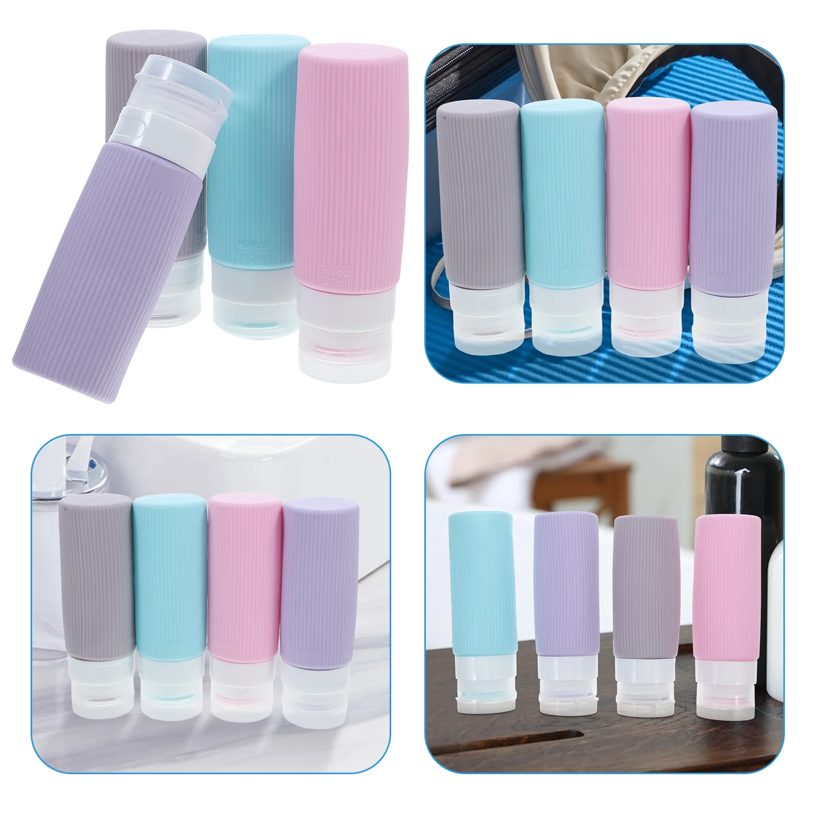 4 Pcs Travel Lotion Dispensing Bottle Containers for Toiletries Shampoo Bottles Silicone Pp Accessories Liquid Jar