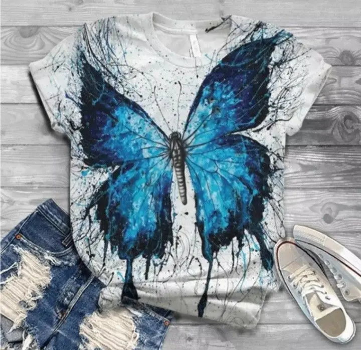 Butterfly Dragonfly Pattern 3D Print T-Shirts Women's Short Sleeves T Shirt Streetwear Y2k Harajuku Tees Tops Female Clothing