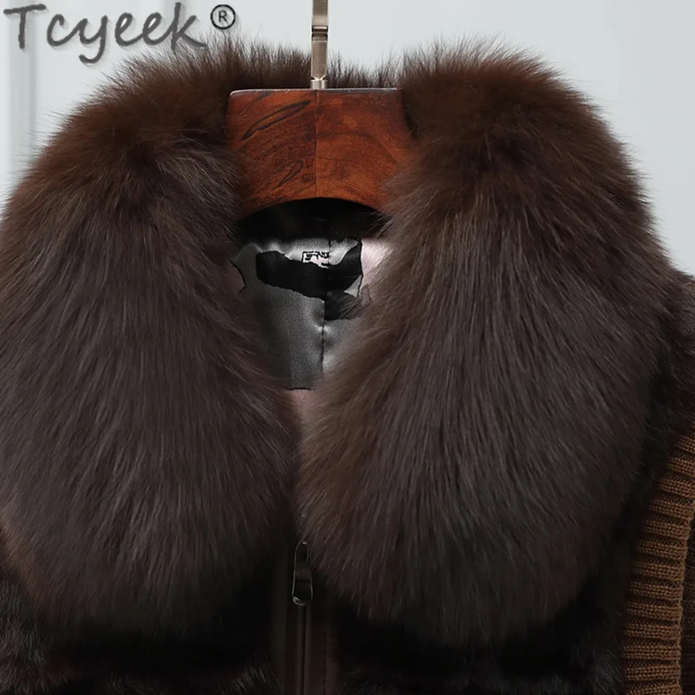 Rabbit Tcyeek Vest Autumn Winter Women's Jackets Warm Fox Collar Sleeveless Real Fur Vests for Women Clothing