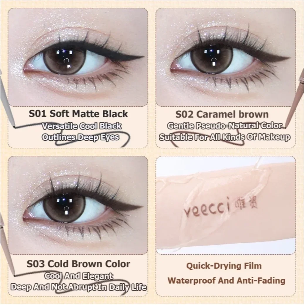 VEECCI Eyeliner-Stift, doppelseitig, integrierter Klingenpinsel, farbsichernd, langlebig, kein Verschmieren, 50 mg Augen-Make-up-Kosmetik
