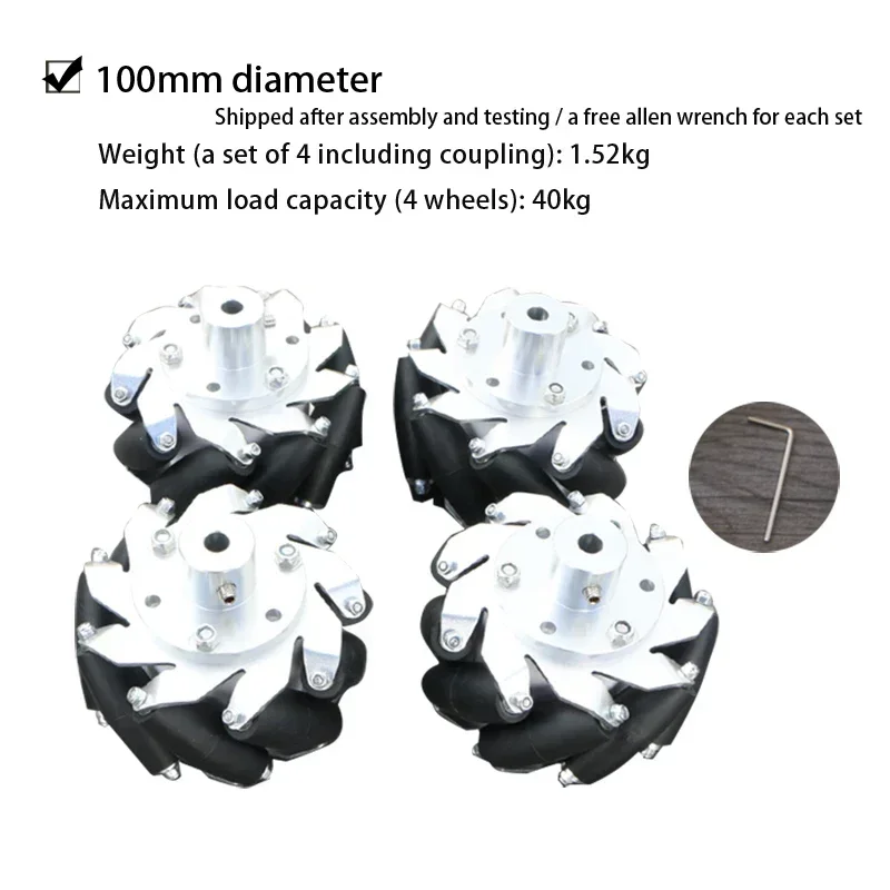 4pcs/set 100mm Mecanum Wheel Aluminum Alloy Metal Omni-directional Wheel for Arduino Raspberry Pi DIY Robotic Car