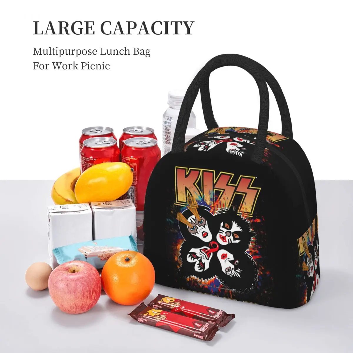Kiss Rock Band Retor Lunchtaschen, isolierte Bento-Box, tragbare Lunchtasche, wiederverwendbare Picknicktaschen, Kühltasche für Frauen, Studenten, Arbeit