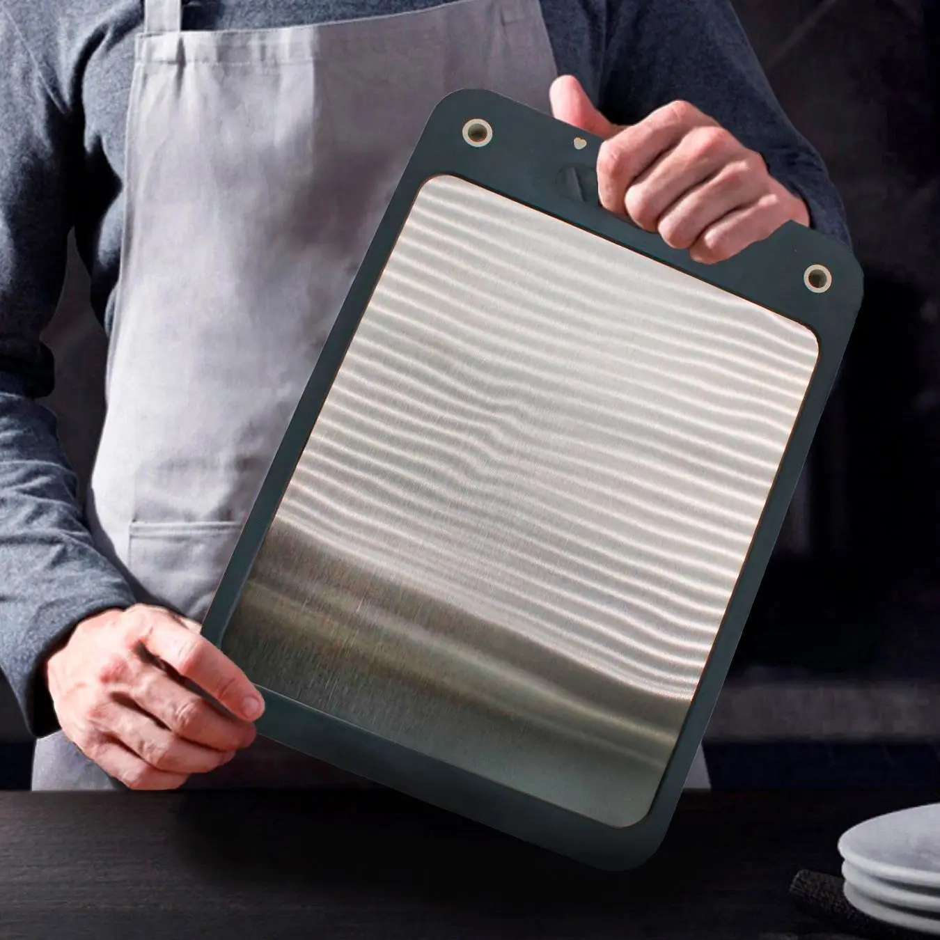 Professional Kitchen Anti-Bactericidal Stainless Double-sided Steel Meat Cutting Board