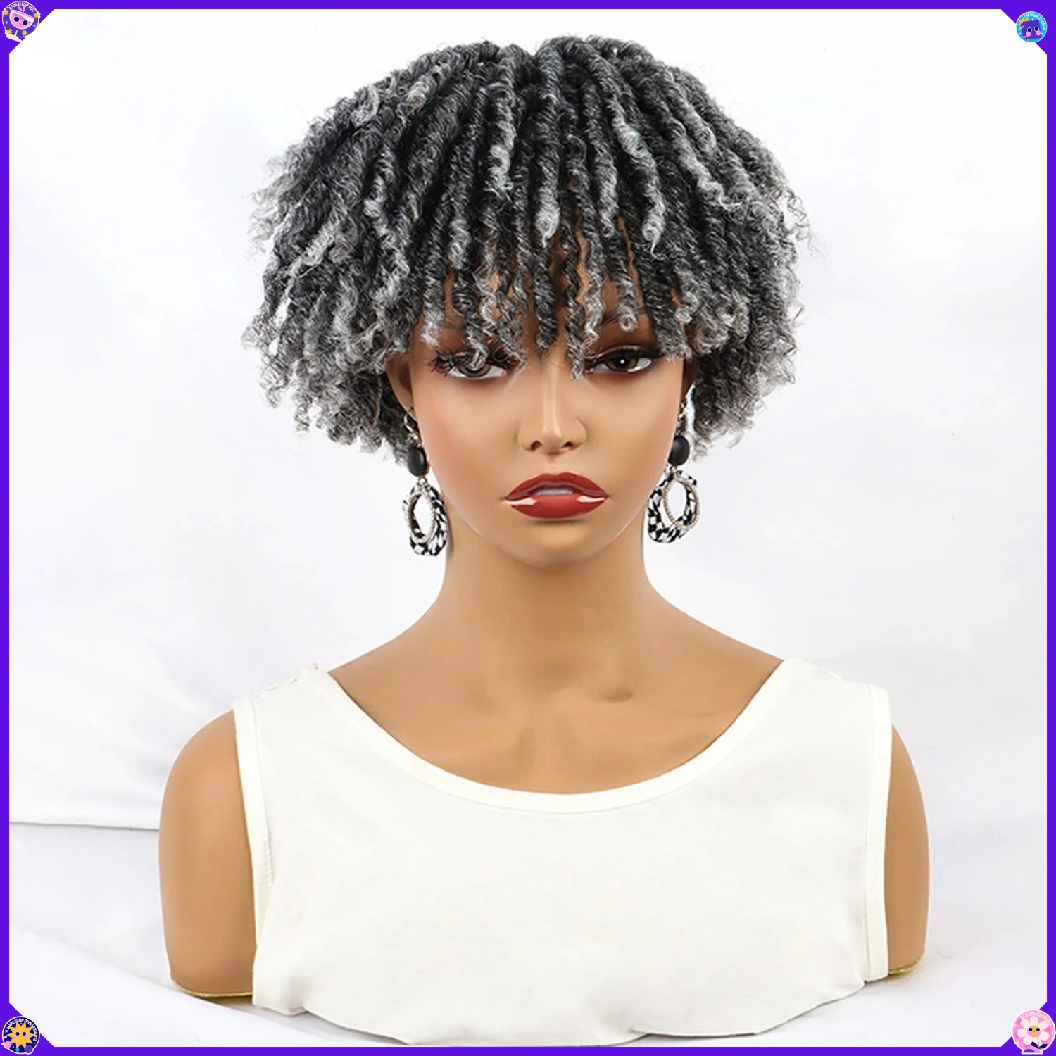 6 Inch Synthetic Afro Dreadlock Wig Topper Clip in Kinky Curly Hairpiece for Unisex Cosplay Party Daily Costume Styling