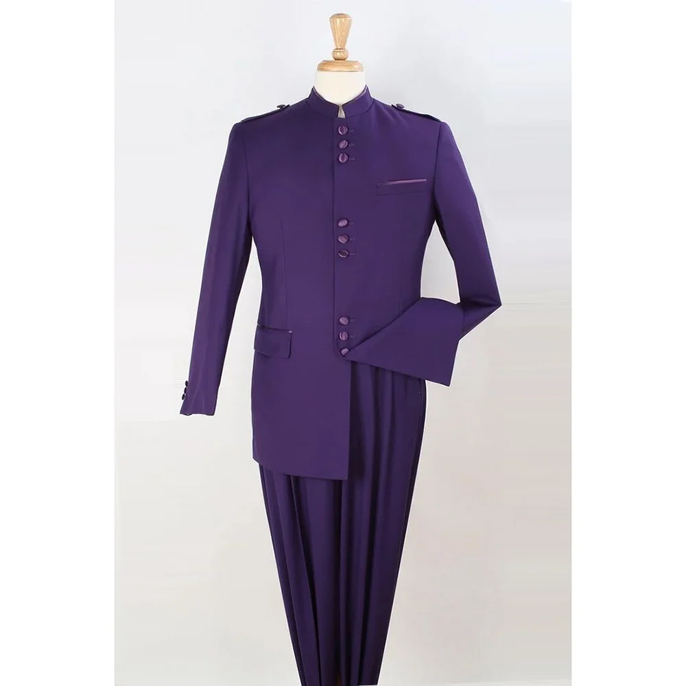 

Нежные однобортные мужские костюмы с воротником-стойкой, комплект из двух предметов (куртка + брюки), свадебные формальные офисные модные мужские комплекты