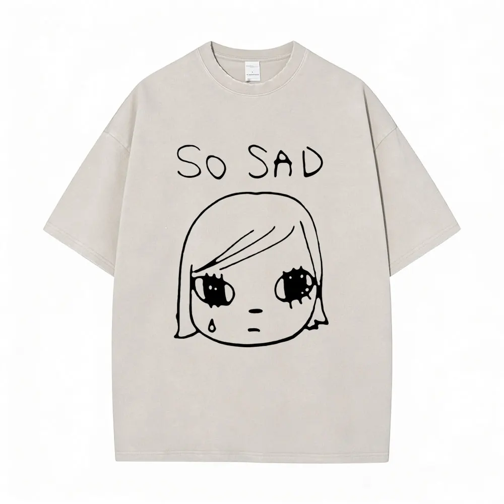 

Washed Vintage Yoshitomo Nara So Sad Funny Graphic T Shirt Men Women Casual Oversized T-shirt Unisex Y2k Art Aesthetic T-shirts
