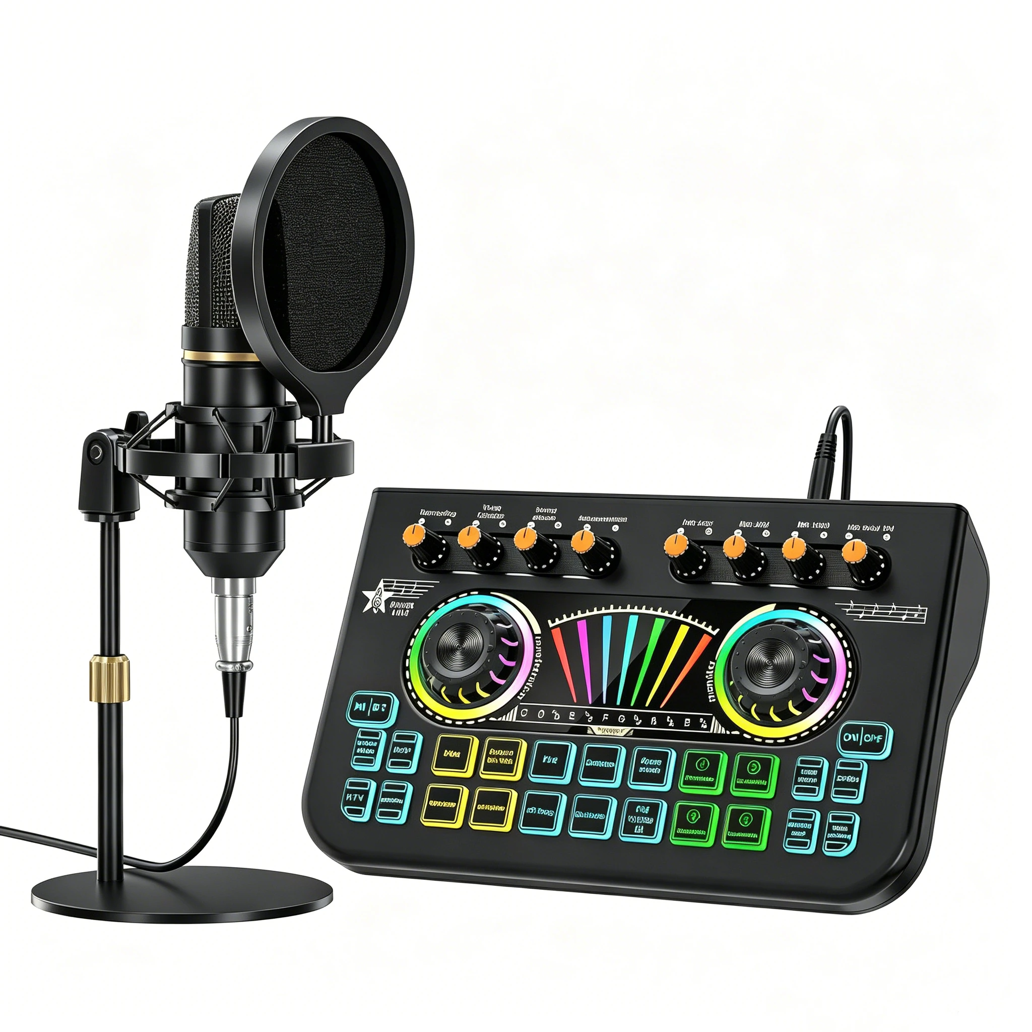 Tenlamp Podcast Equipment Bundle with 3.5mm Condenser Microphone forPc/Phone,Podcast Microphone Bundle with Live Sound Card Audio Mixer,KOL Singing Gaming DJ Mixing Station Controller Equipment Studio with Voice Changer, Denoise