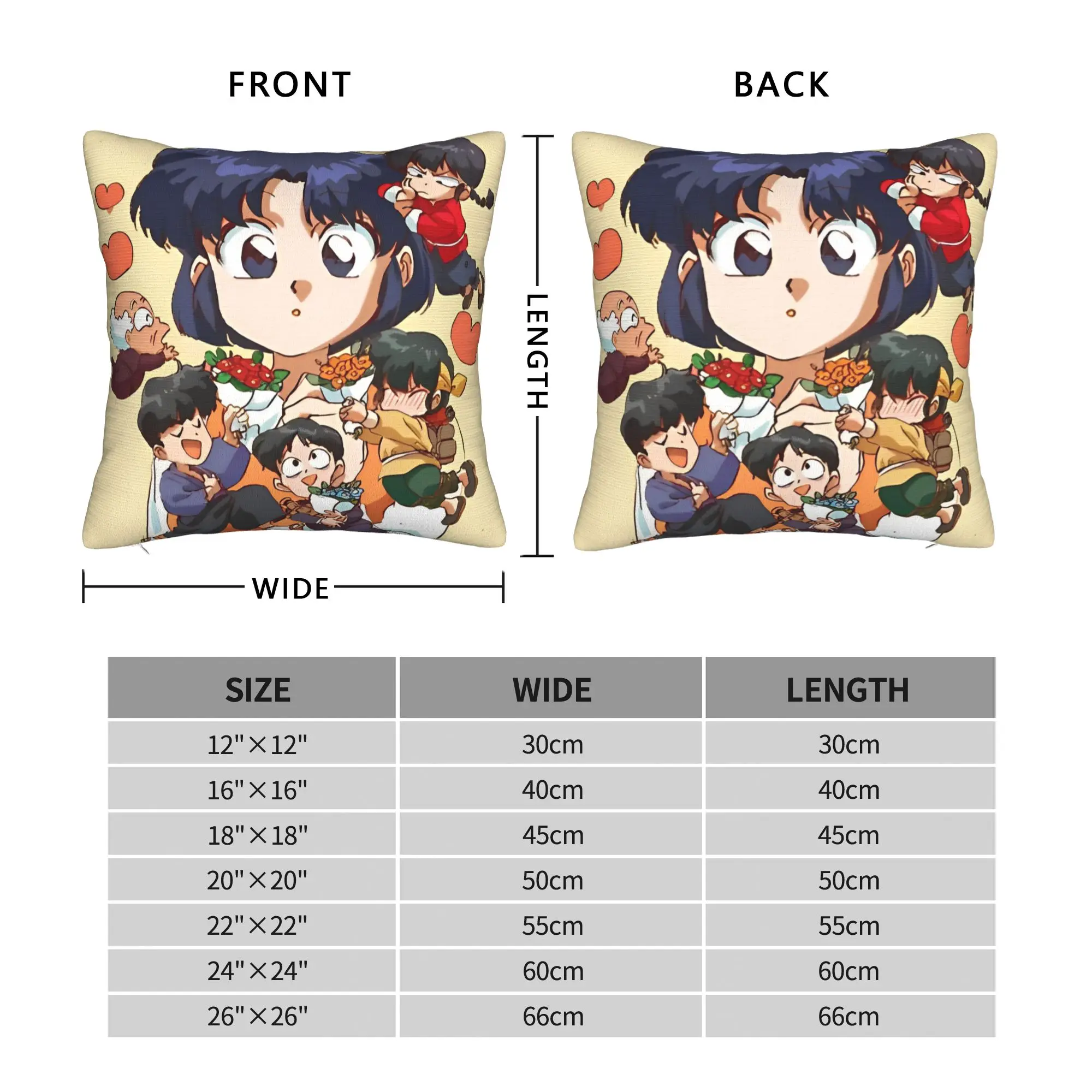 Akane Tendo Love - أغطية وسائد مربعة فنية رقمية من البوليستر مقعد Ranma 1/2 غطاء وسادة ديكور لطيف كيس وسادة 45*45