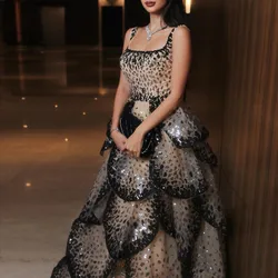 2024 Elegant Evening Dresses Luxury Dubai Prom Dress Sparkly Sequin Tiered Ruffles Women Dress Wedding Party Formal Gowns