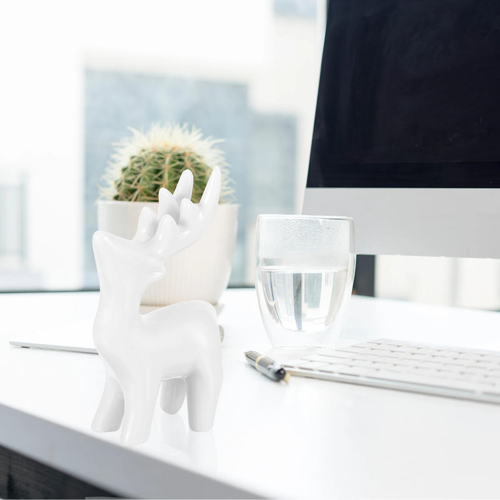 

4Pcs Ceramic Deer Statue Desktop Decor Small Animal Sculpture Creative Home Office Ornament Ceramic Deer Figurine