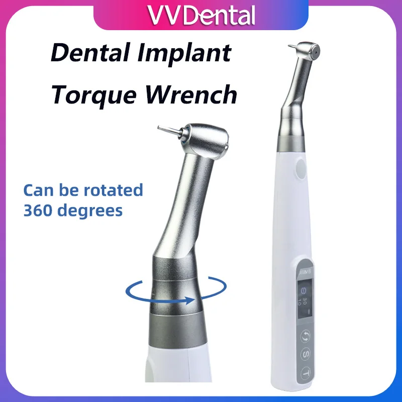 VV Dental Wireless Dental Implant Torque Wrench Autoclavable Contra Angle 10-50N.cm 16Pcs Driver Tips for Implant Restoration