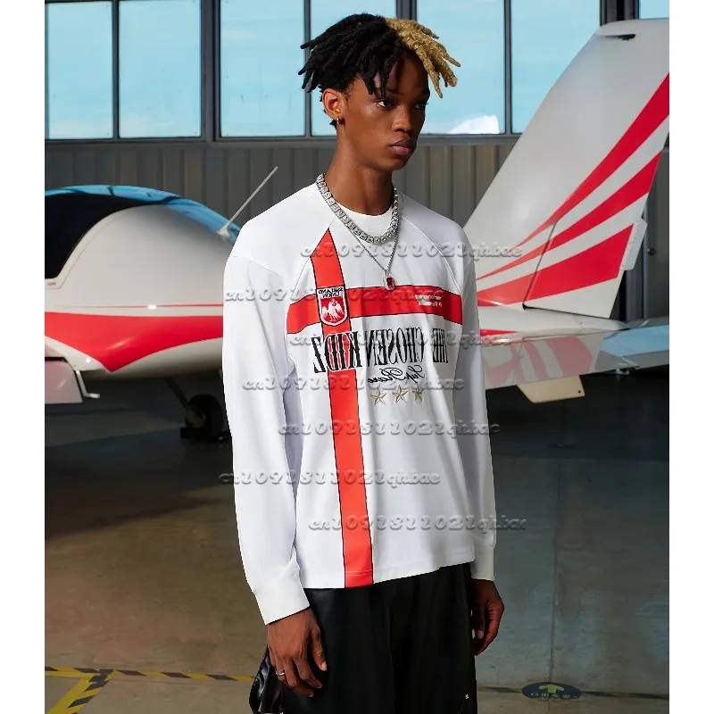 

Новая американская универсальная дышащая быстросохнущая футболка с 3D принтом и длинными рукавами в стиле ретро с круглым вырезом, свободная футбольная футболка