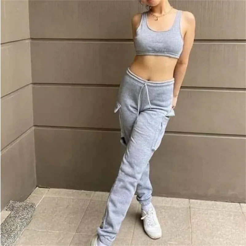 

Spring Autumn Vintage Joggers Sweatpants Korean Harajuku Woman Trousers Elastics High Waist Pockets Drawstring Solid Pants Y2k