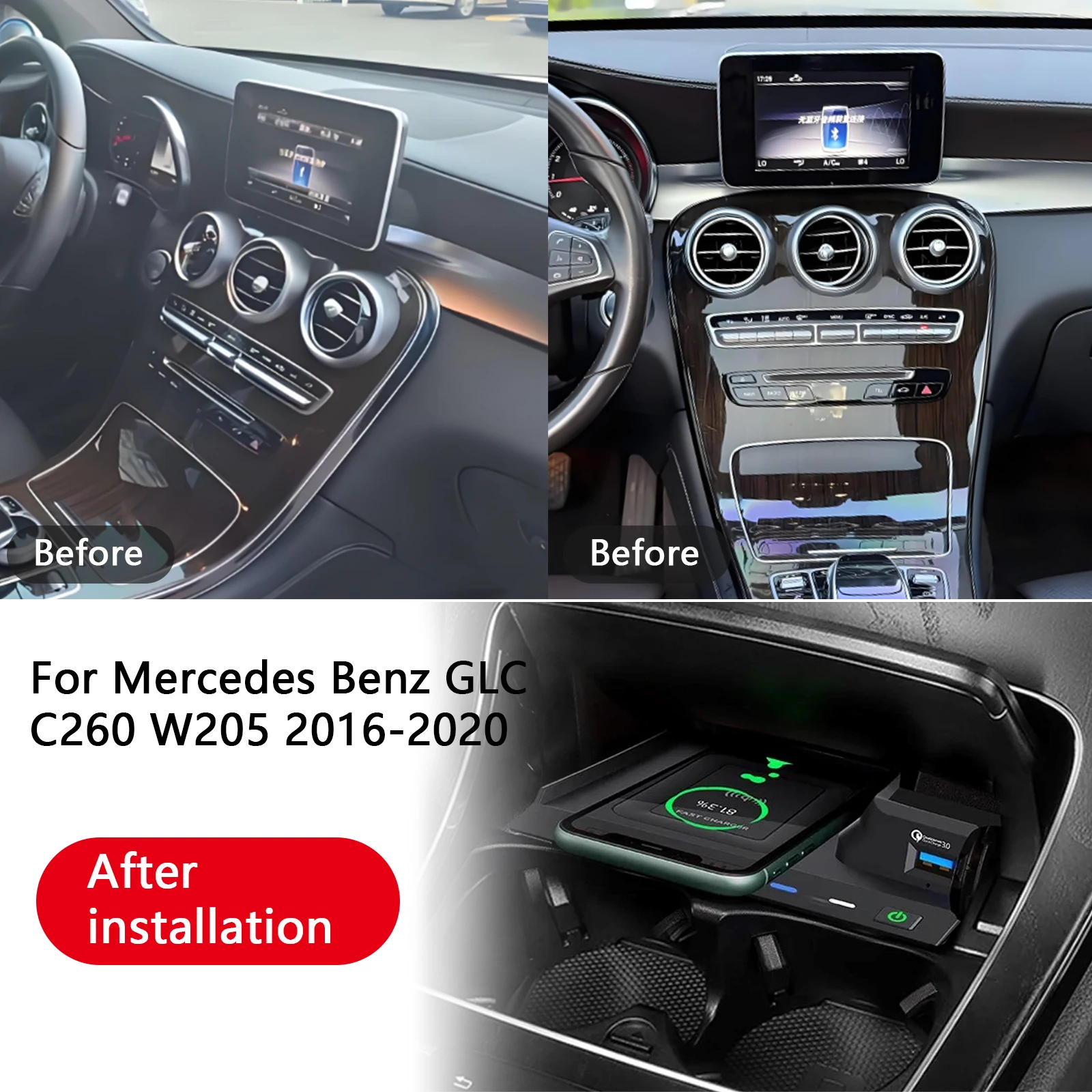 For Mercedes Benz GLC C260 W205 2016-2020 Car center console phone charger fast wireless charger charging plate charging holder