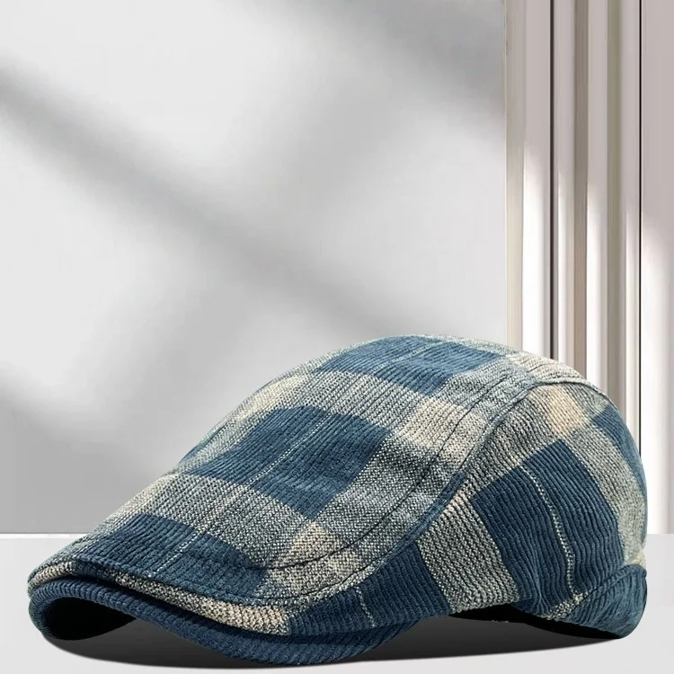 Autumn Fashion Checked Hats Men's Tartan Berets Women's Vintage-Style Flat Caps Casual Forward-Flap Caps Winter Newsboy Caps