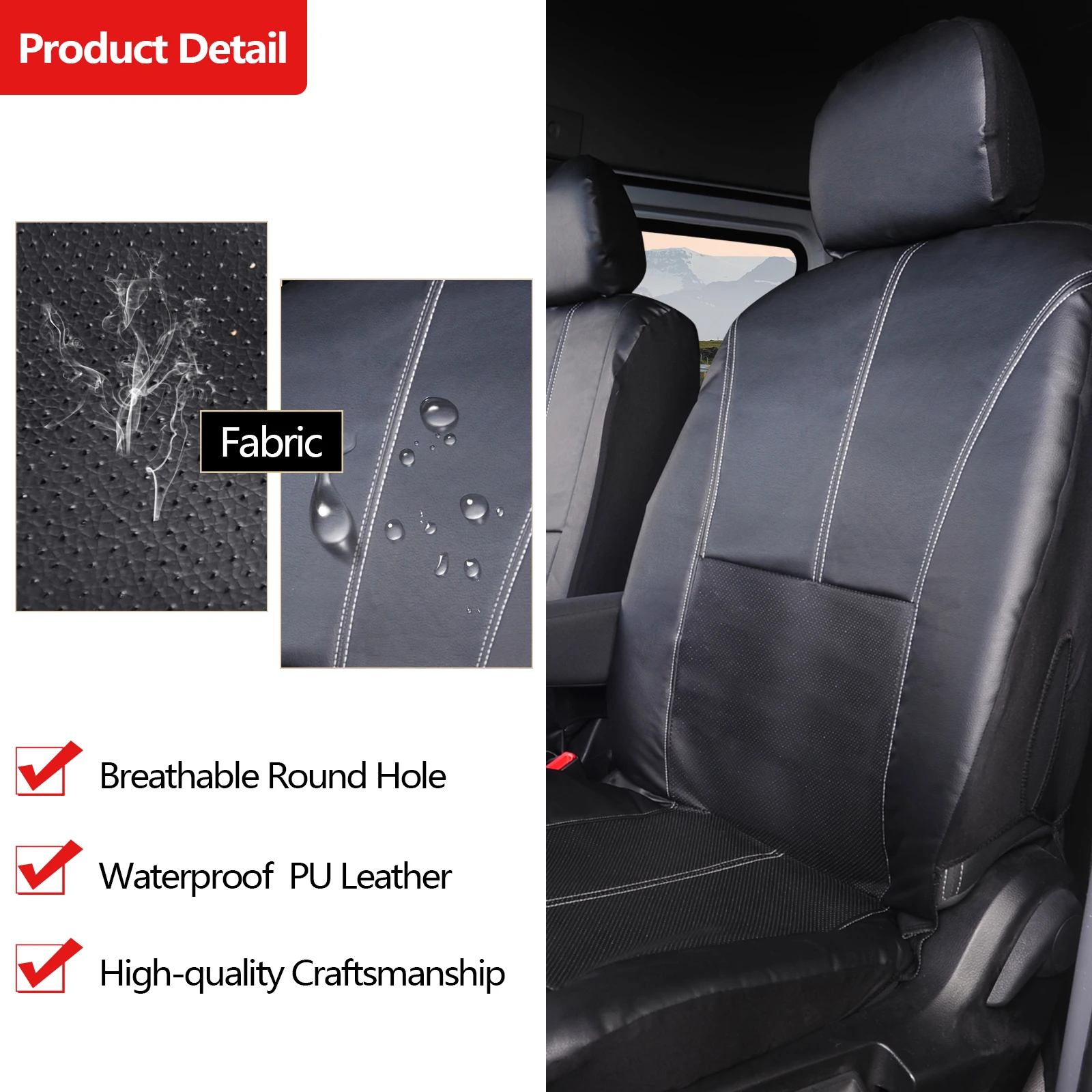 Custom Transit Heavy Duty Leather Car Seat Covers Waterproof Single+Double Van Seat Covers for VW T4 for Opel Vivaro for Lveco