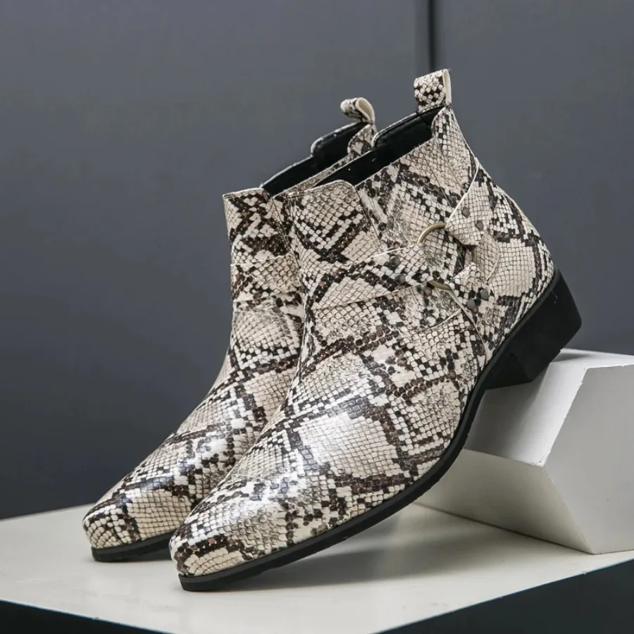 2025 New Men's Pointed Black White Chelsea Ankle Boots British Designer Botas Trend Casual High-tops Punk Rock Shoes - view 4