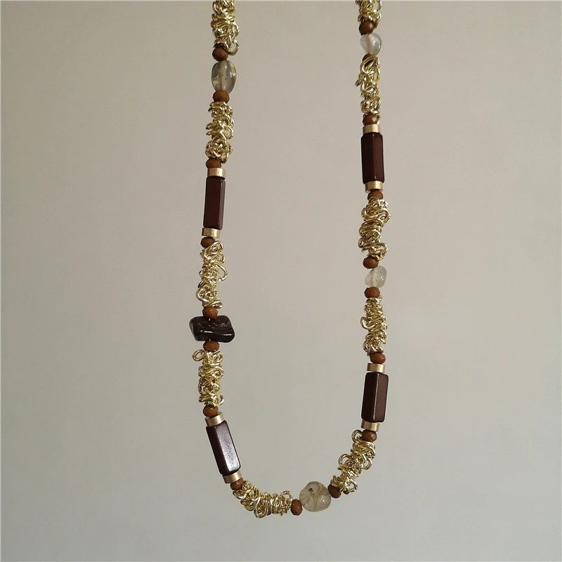 Vintage Leder braun Stein Sonne Anhänger Perlen Halsband Schlüsselbein Kette Halskette für Frauen einzigartige Y2K personalisierte Grunge Schmuck