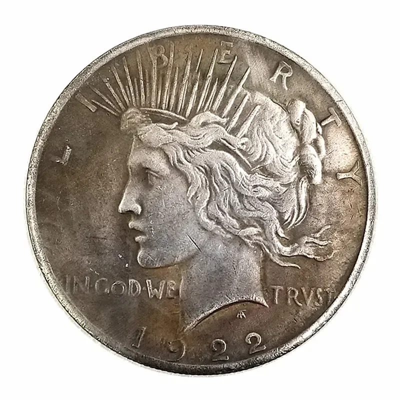 

1922 Statue of Liberty is worn out with scratches. Old coins. American decorative collection commemorative coins.