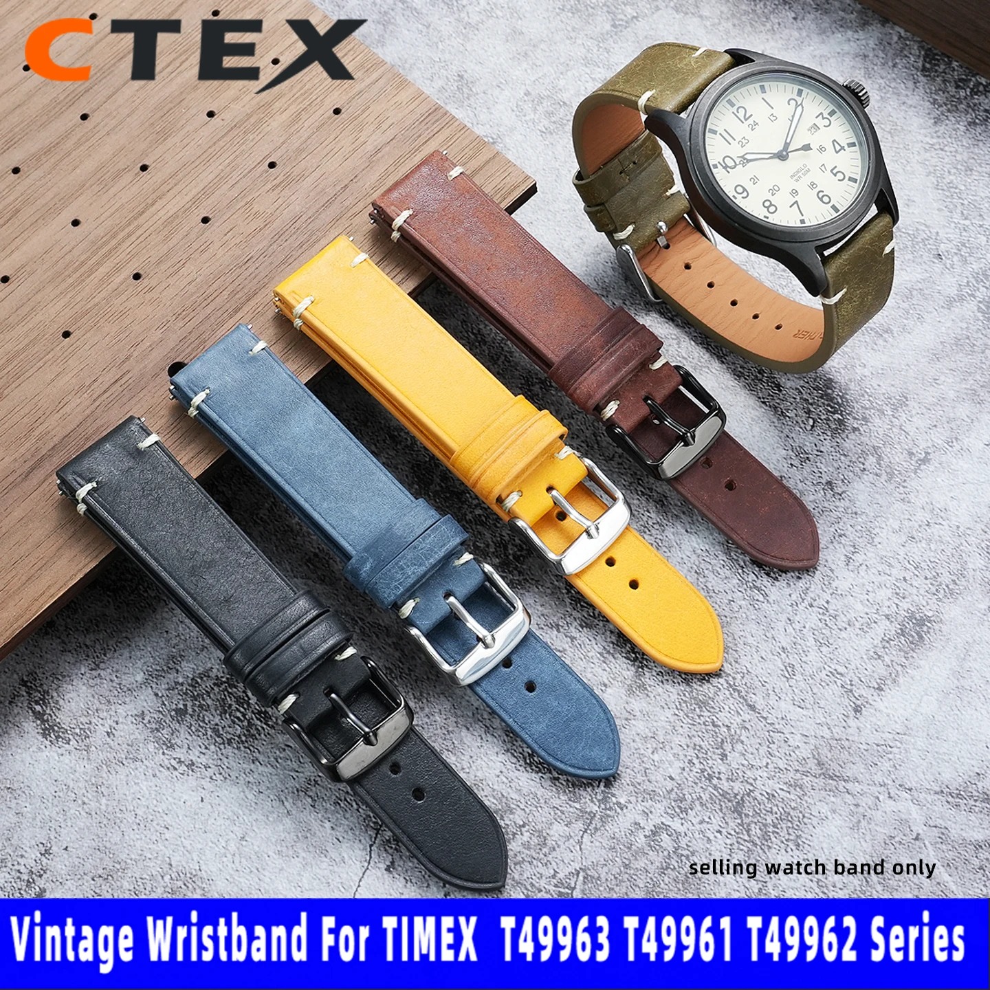 For TIMEX Expedition T49963 T49961 T49962 Series Leather Cowhide Men's Watch Strap Quick-release Vintage watch band  20mm 22mm