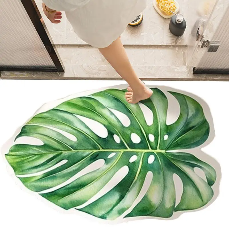 

Bathroom Rugs Non Slip Floor Rug Bathroom Carpet Green Leaves Kitchen Rugs Non-Slip Bath Mat Diatom Mud Bathroom Rug Mat Machine