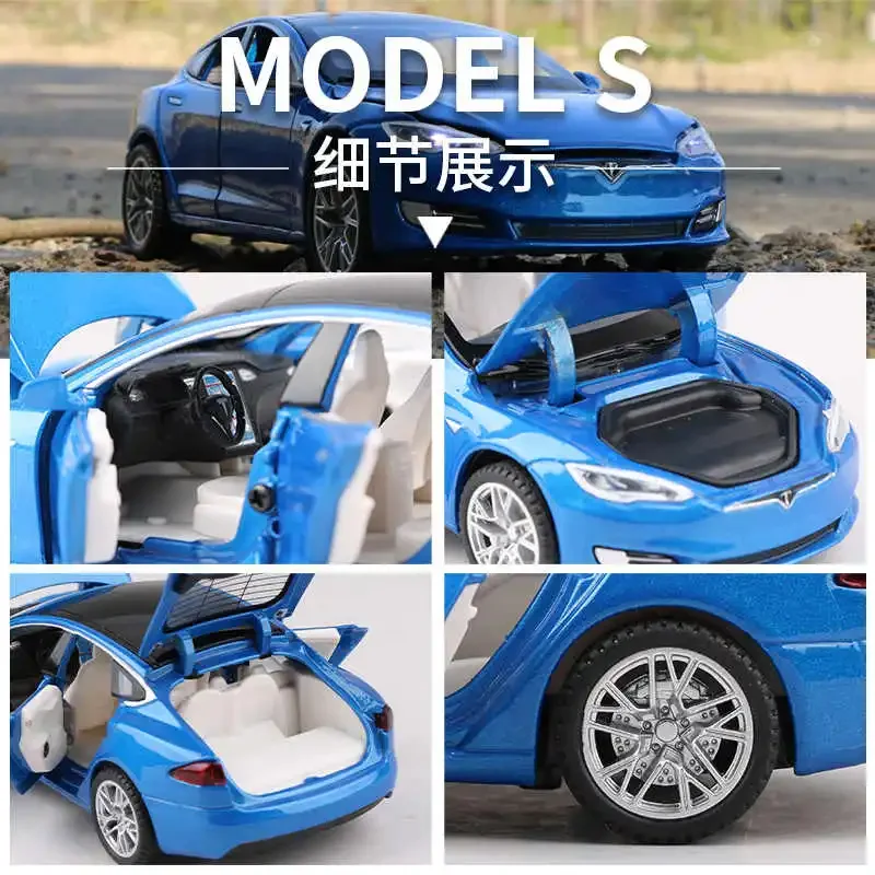 1:32 Tesla Model S Alloy Car Model Simulation Diecast Metal Toy Car Vehicles Model Collection Sound Light Childrens Gift