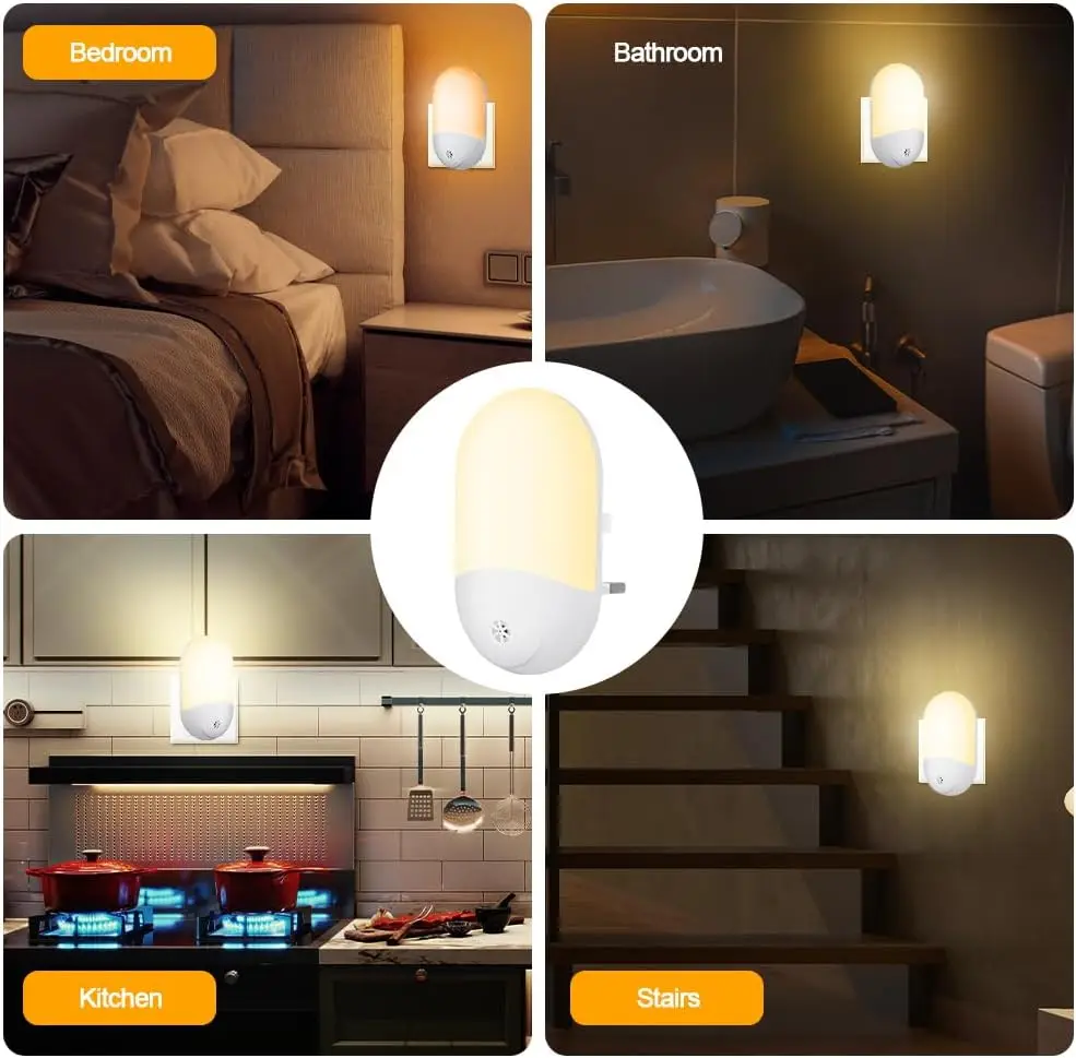 Plug in Night Light, Plug in Wall with Dusk to Dawn Sensor 0.5W Warm White RGB Night Light for Kid Bedroom, Bathroom, Stair