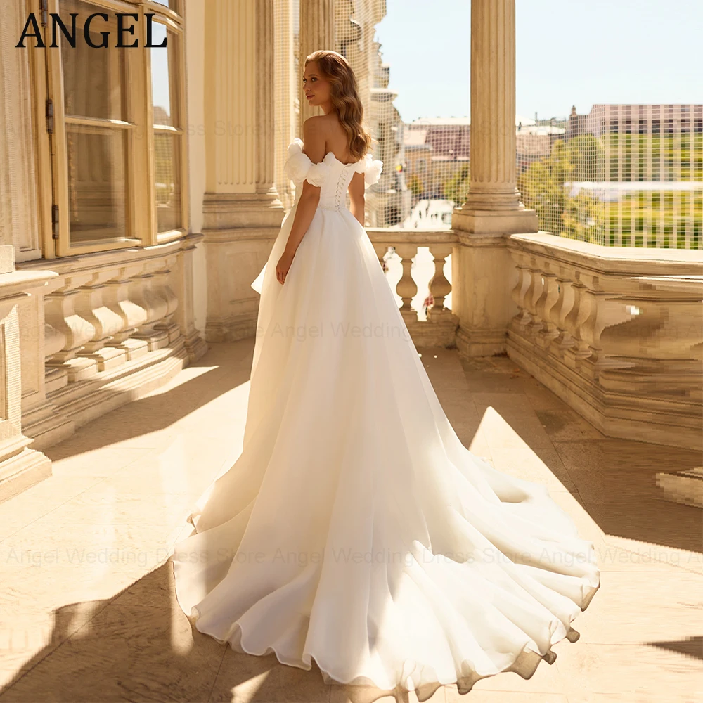 ANGEL Customized Boho Wedding Dress 2026 A-Line Off-Shoulder Organza Pleated Front Slit Bridal Gowns 3D Flower Vestidos de Novia