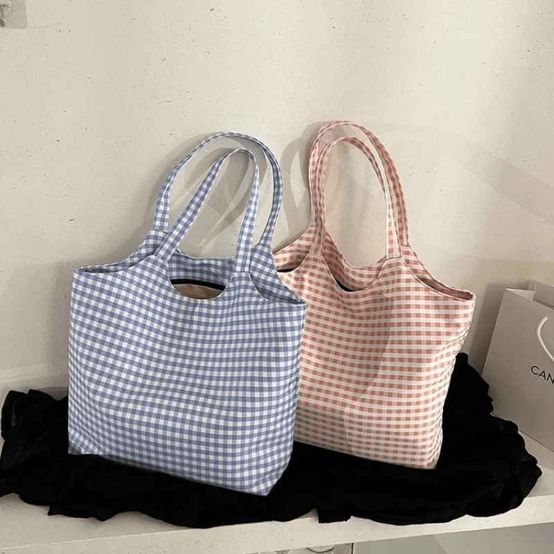 

Handbag Women's Niche High-end Canvas Tote Bag Commuter Canvas Bag Tote Bag Plaid Shopping Bag