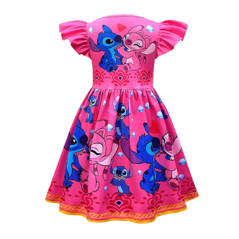 New Stitch Baby Girl Birthday Dress Fashion Cotton Princess Party Dress For Children Rainbow A Word Skirt Girl Birthday Present