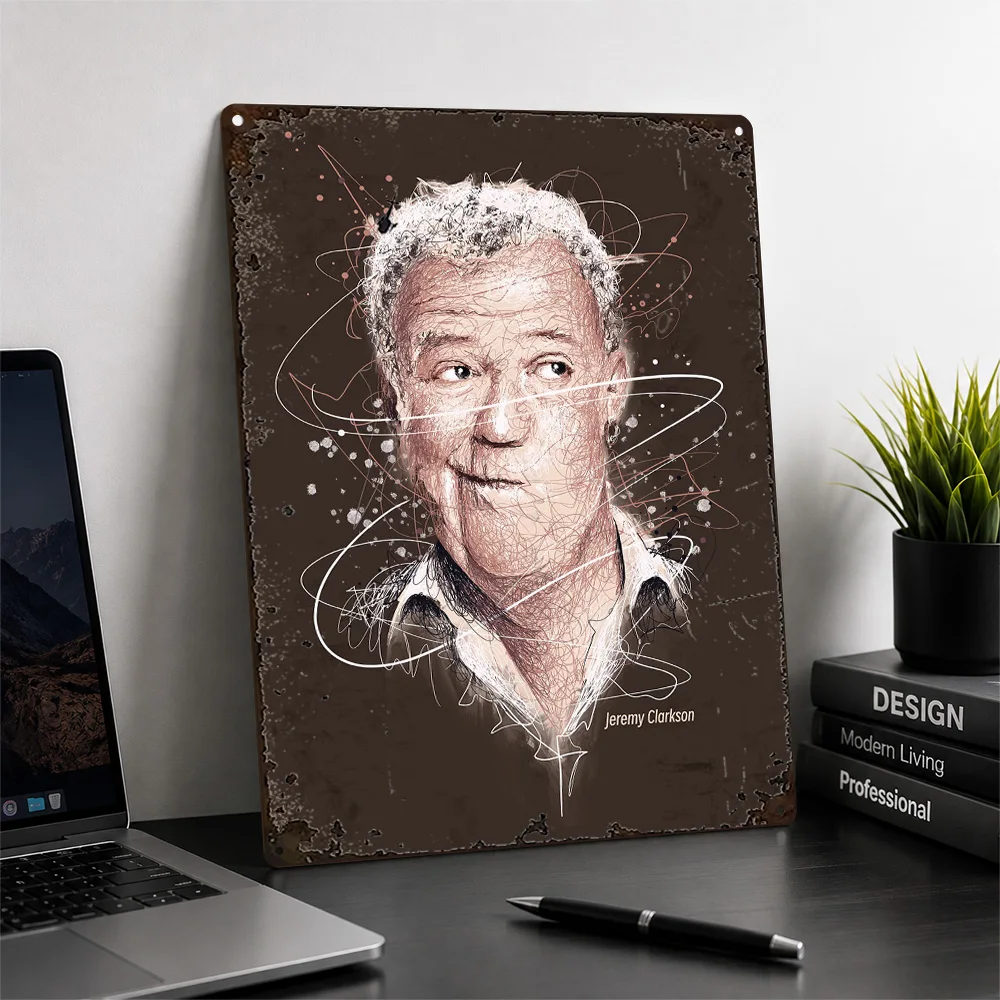 Jeremy Clarkson Face Portrait Printed Poster Scribble Wall Art For Reading Room Personalized Aluminum Metal Sign Driver Gift