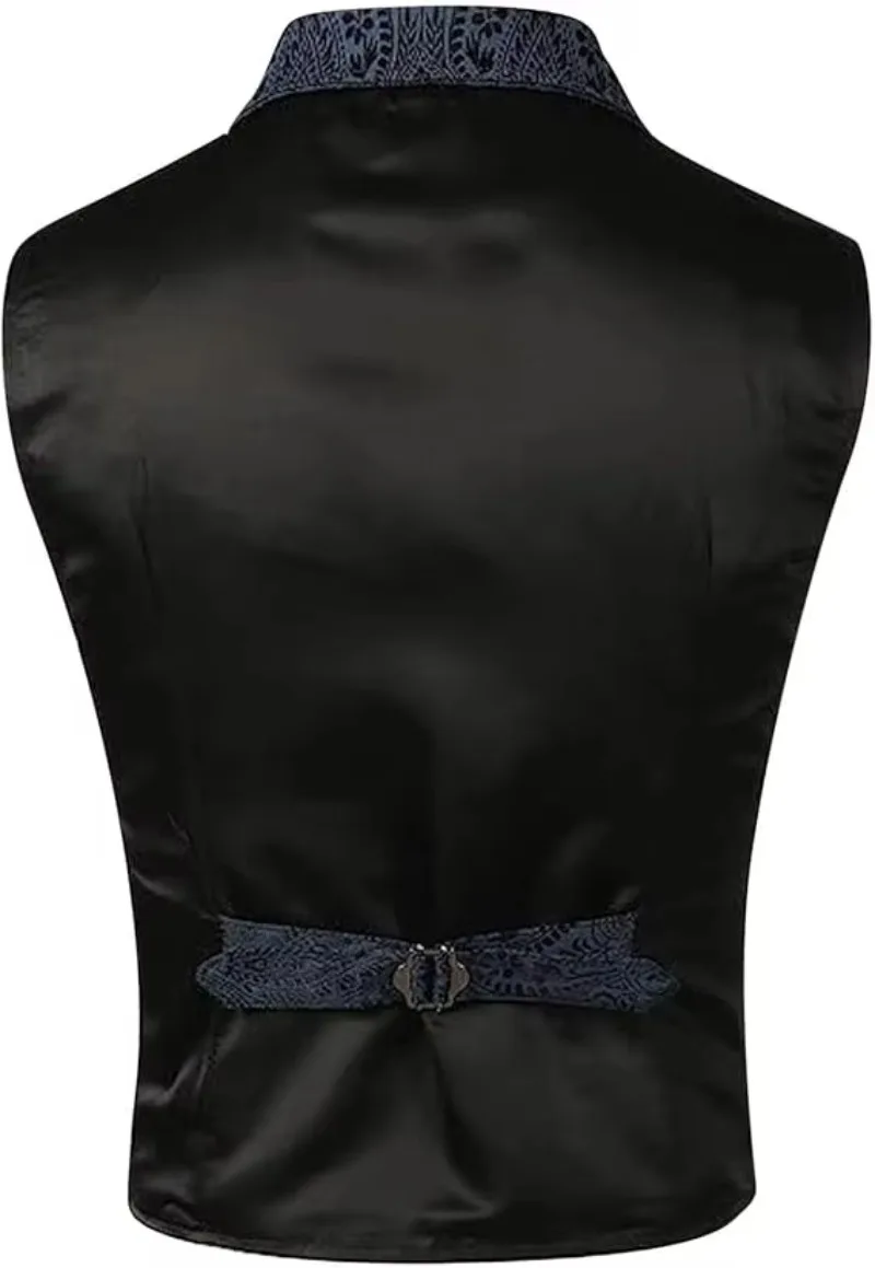 Herrenweste im viktorianischen Paisley-Jacquard-Stil, einreihige Weste im Gothic-Look für Hochzeiten, Dinnerpartys und als Retro-Kostüm. – Detail 7