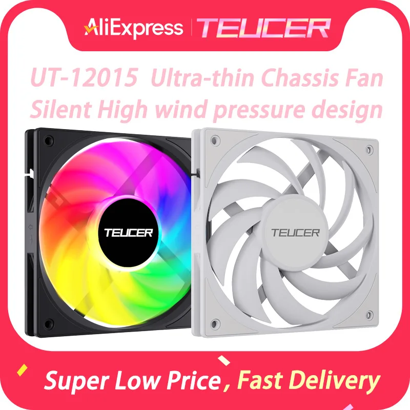 TEUCER 120mm Ultra-Thin Cooling Fan Silent bearings 5V 3PIN ARGB 12V 4 PIN PWM PC Case Fan High Wind Pressure Design
