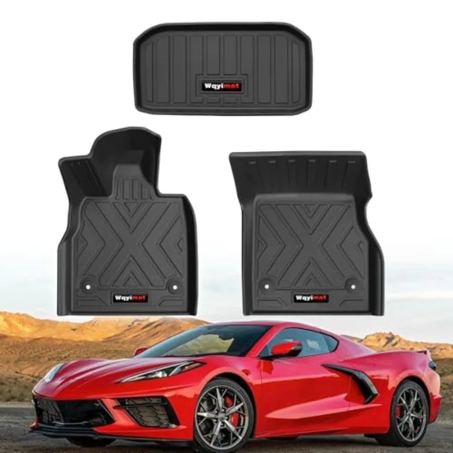 

For 2020-2025 Chevy Corvette C8 floor mats and front cargo mats liner full set: TPE all-weather protection, black, durable non-