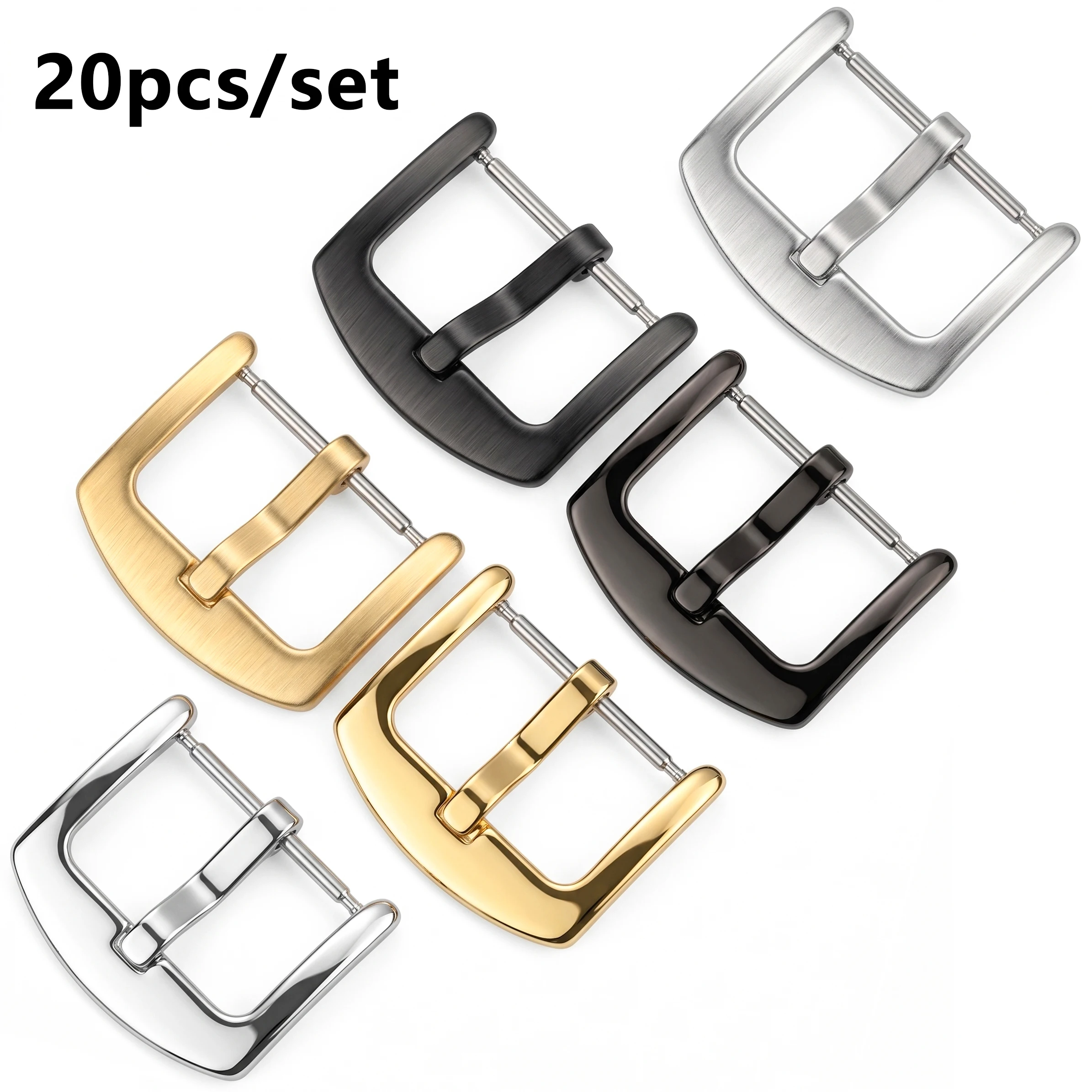 20pcs Wholesale Metal Watch Band Buckles Stainless Steel Clasps 18mm 20mm 22mm 24mm Silver Black Gold Accessories